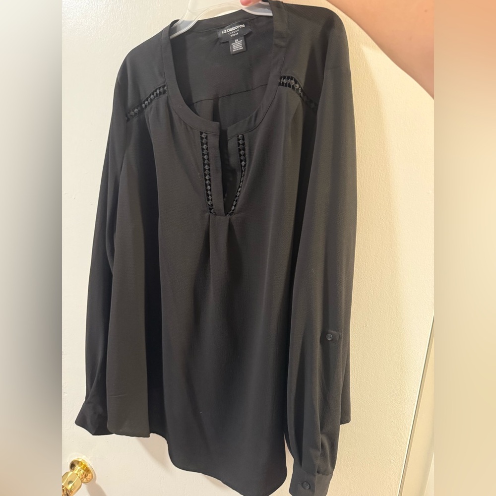 Liz Claiborne Black Blouse with Braided Detail